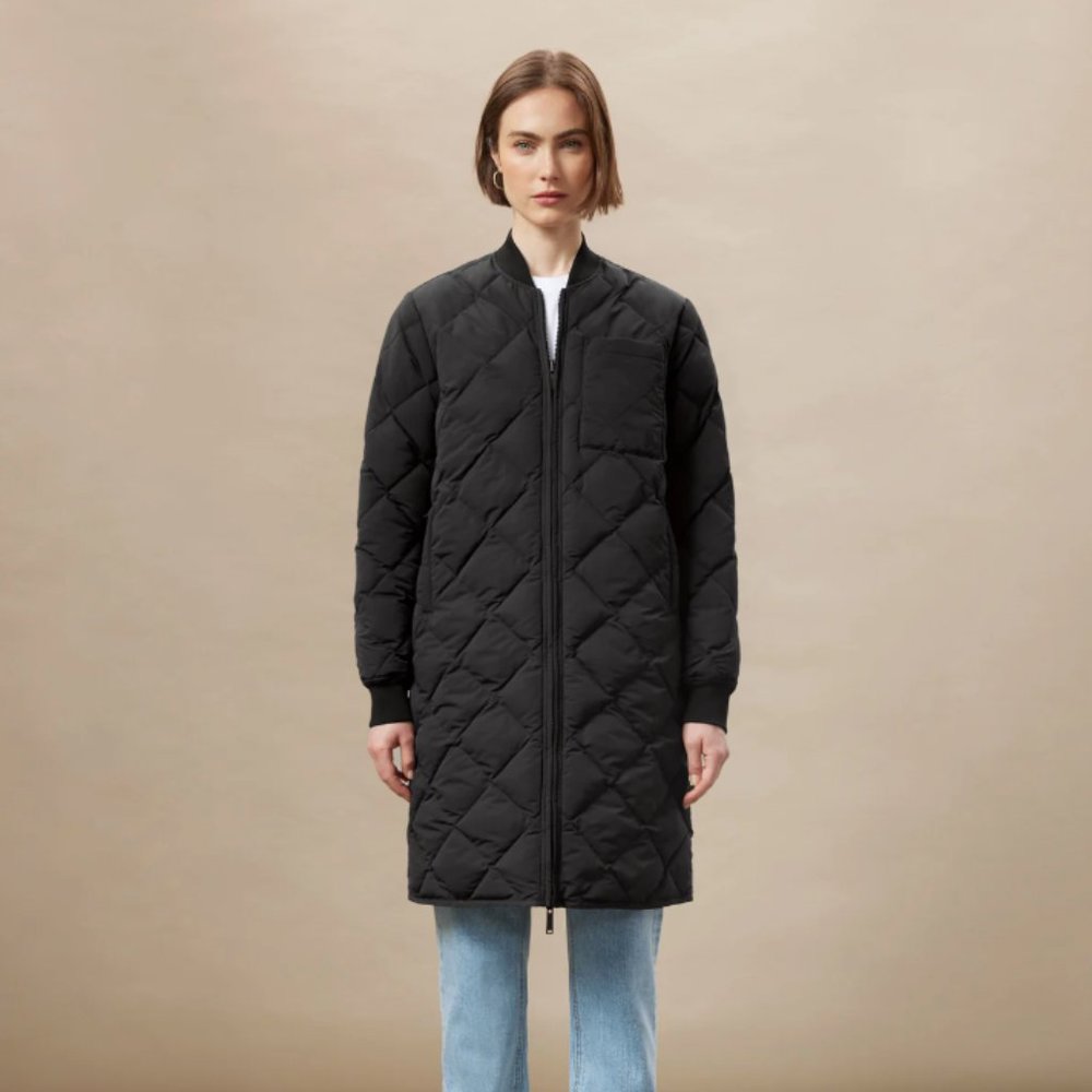 Frank & Oak Skyline Reversible Maxi Bomber in Black